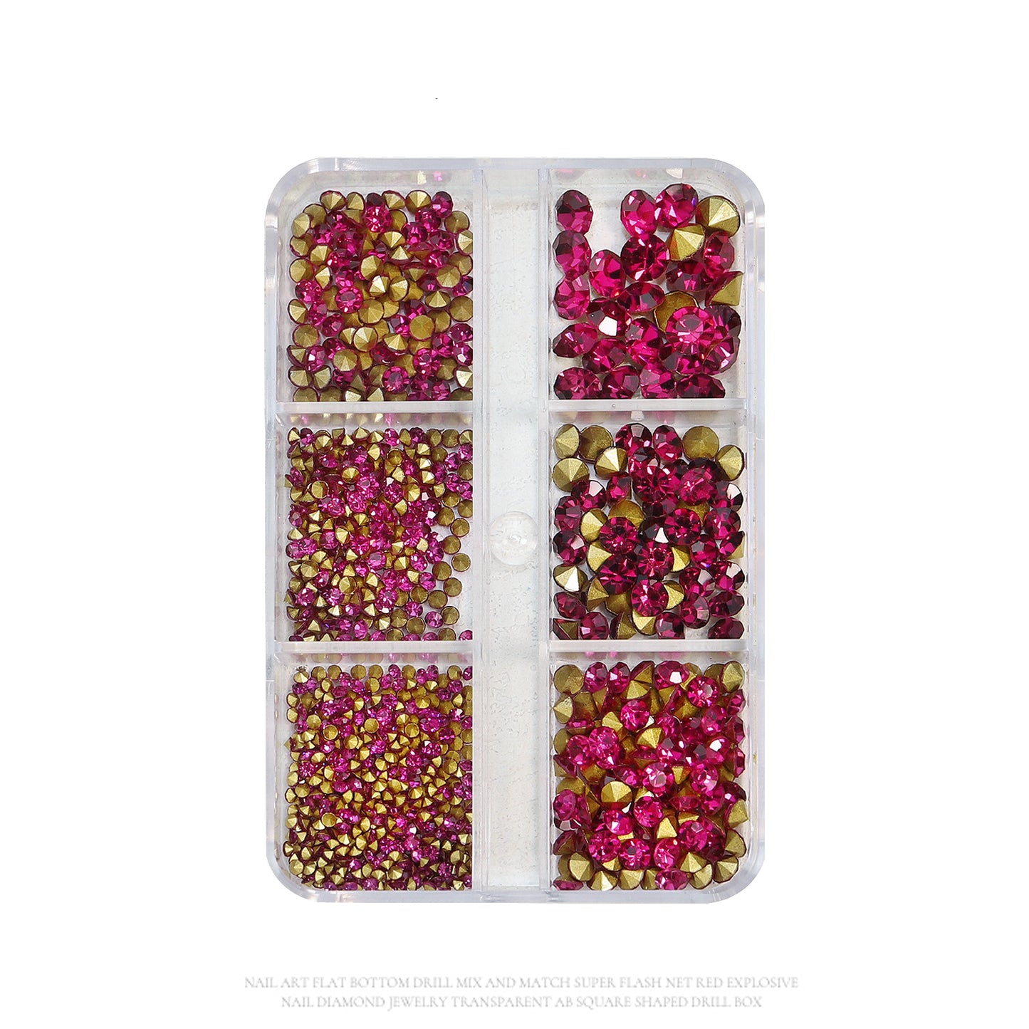 NRS031 6 grids/box pointed bottom colored glass rhinestones pink blue nail art rhinestone decoration