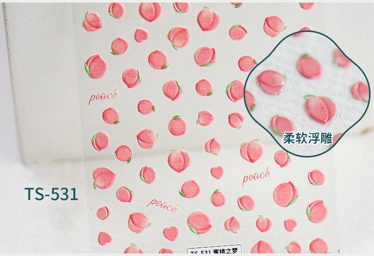 NS5D001 New Summer Nail Leave 5D Nail Sticker Adhesive Decal Summer Drinking Fruit Slider Laser Nail Art Decoration Manicure Wrap 3D