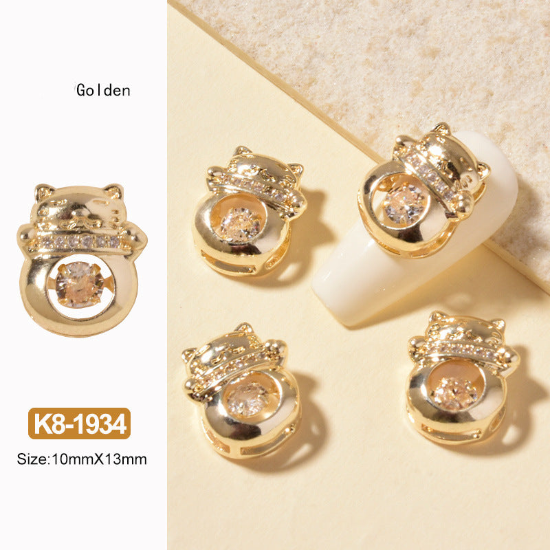NZJ061 Nail Art Zircon Smart Bear Beating Heart Luxury Real Gold Color Preserving 3D Nail Jewelry Bear