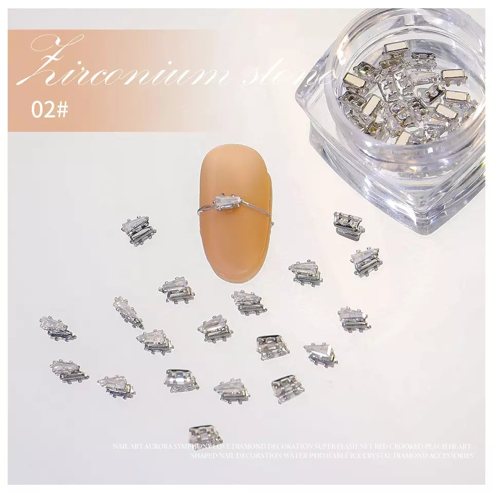 NZJ028 10pcs/box Mini Zircon Claw Nail diamond Art Decoration Gold Silver Gem Nail Jewelry Horse Eyes Water Drop Shaped Deisgn Charms
