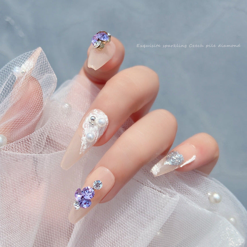 NZJ016 Stack drill super flash Japanese long metal stitching pointed bottom nail art charms Rhinestone Nail Decoration Diamond Jewelry