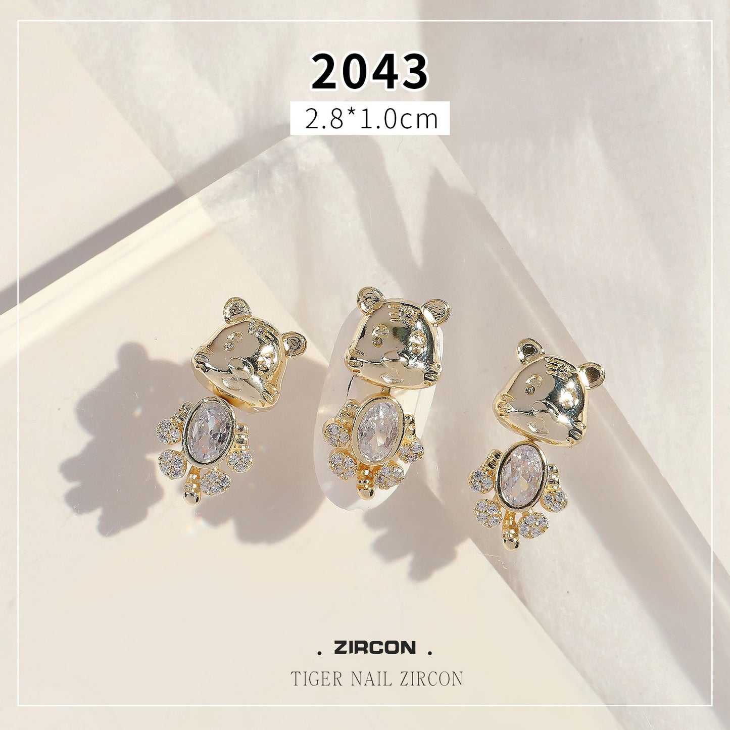 NZJ053 New Year's Zodiac Luxury Alloy Zircon Tiger Rhinestone Nail Art Jewelry
