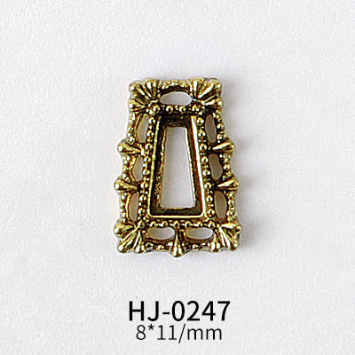 NZJ044 Gold Heart Rectangle Waterdrop Metal Frame with Rainbow Shell Nail Alloy Art Charms Deco Nail Stickers Decals Tools
