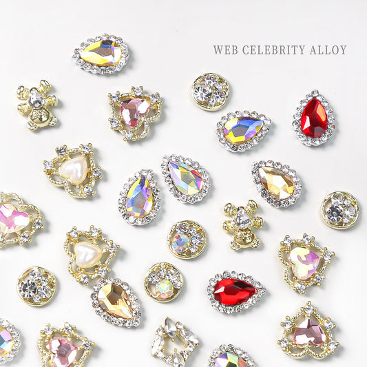 NZJ069 3D Designer Luxury Zircon Crystal Rhinestone Nail Charms Kawaii Gold Metal Alloy Charms for Nail Jewelry