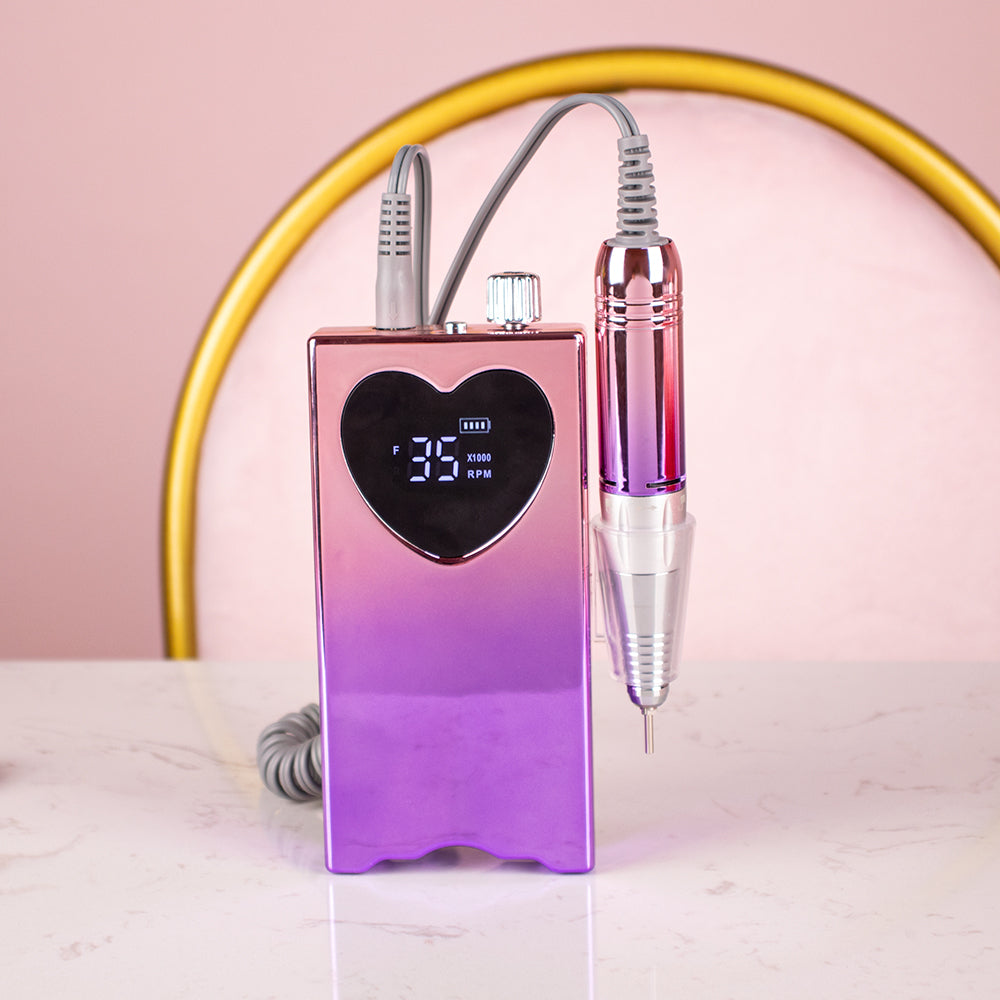 FNDM016 New Heart shape Portable Cordless Rechargeable Desktop Nail Drill Machine with 35000 rpm electric nail drill E file