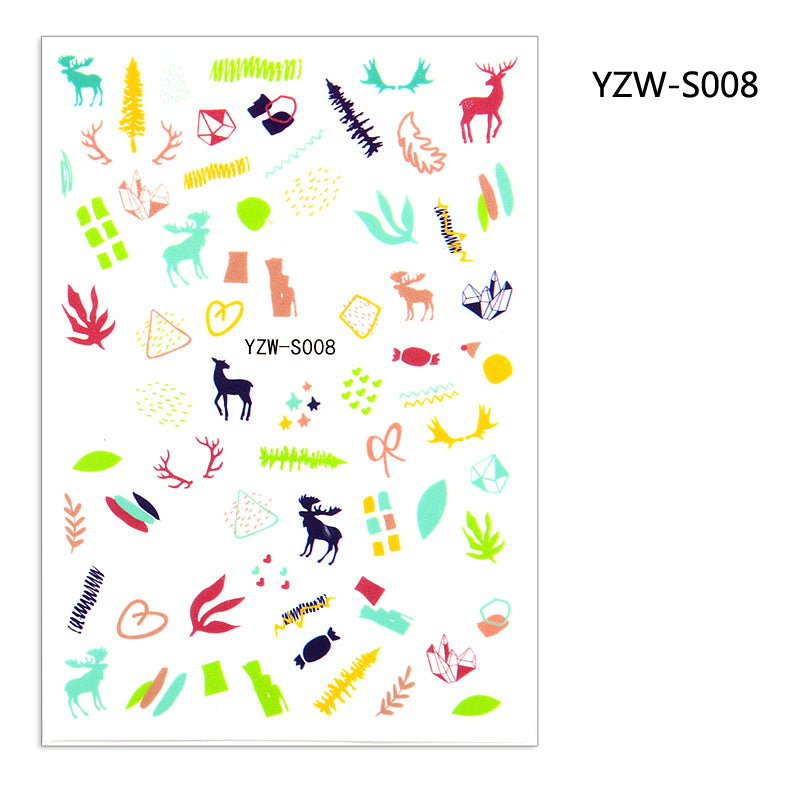 NS5D007  1pcs Christmas Winter Nail Sticker Robin Snow Flower New Year Halloween 3D Decals Nail Art Design Decor Accessories