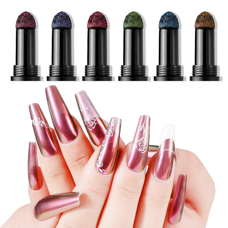 FNP072 6 Colors Chameleon Dark Glasses Air Cushion Pen Magic Mirror Powder Nail Pigment