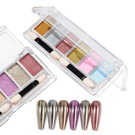 FNP035 Solid 6 Pcs/set Aurora Series Eye shadow Chrome Pigment Powder For Nail
