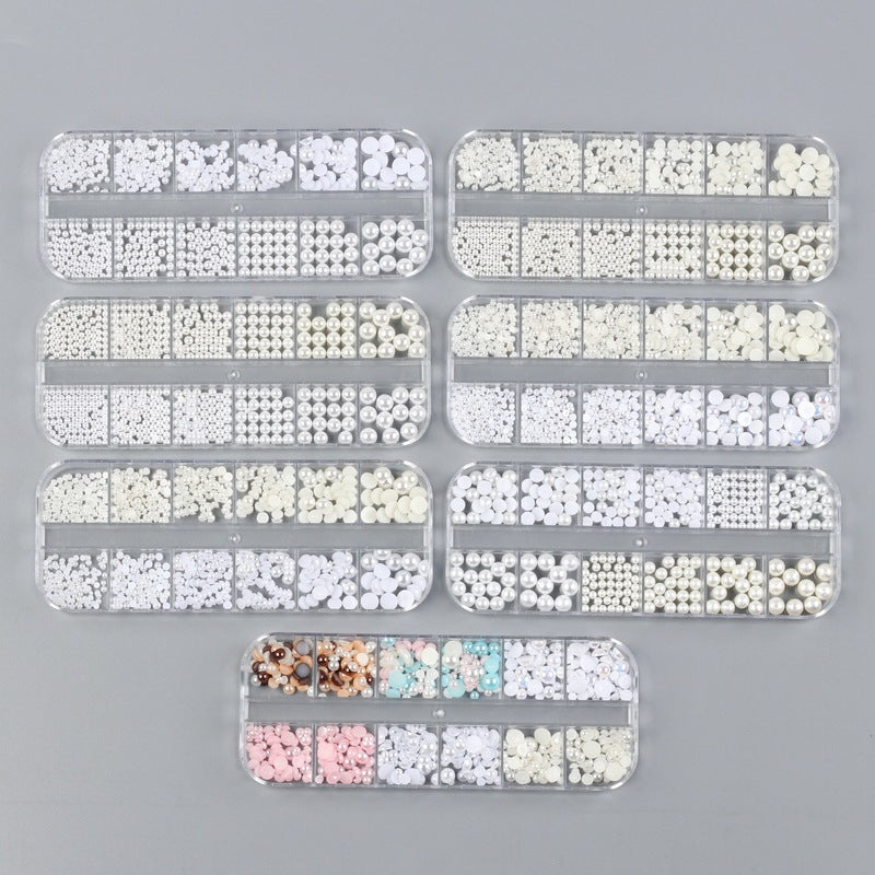 NDE006 ForLife Mixed Pearl Ornaments Rice White Pure White Illusion Color Flat Bottom Round Nails UV Gel 3d Nail Art Decoration