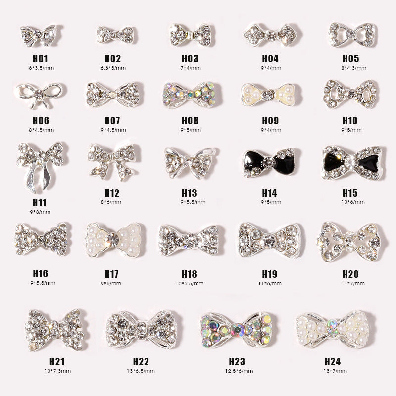 NZJ060 new Bowknot Nail Jewelry Shiny Japanese Alloy Rhinestone Nail Jewelry Pearl Diamond Jewelry