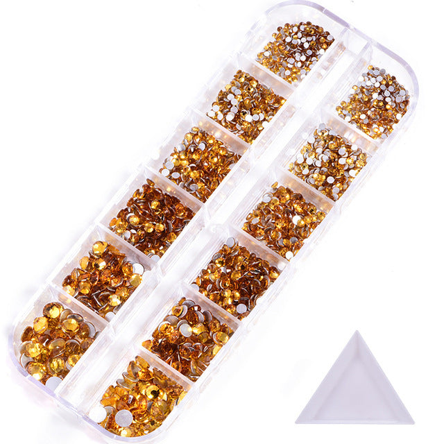 NRS016 ForLife Hot sale style glass flat bottom rhinestone 12 grid set nail art rhinestone shiny crystal nail art accessories