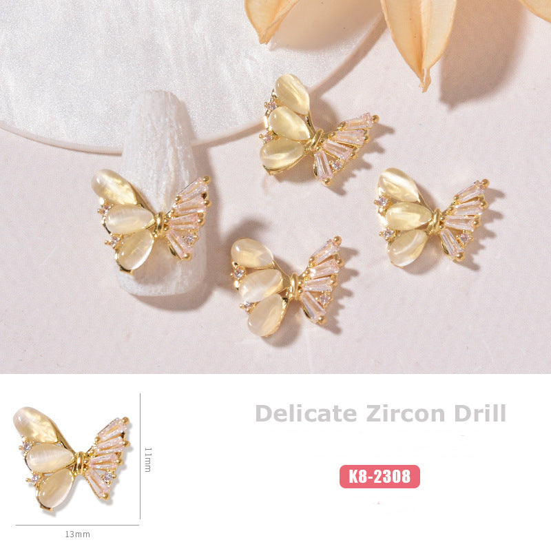 NZJ059 New cat eye butterfly 3D love bear jewelry bow luxury alloy zircon nail decoration