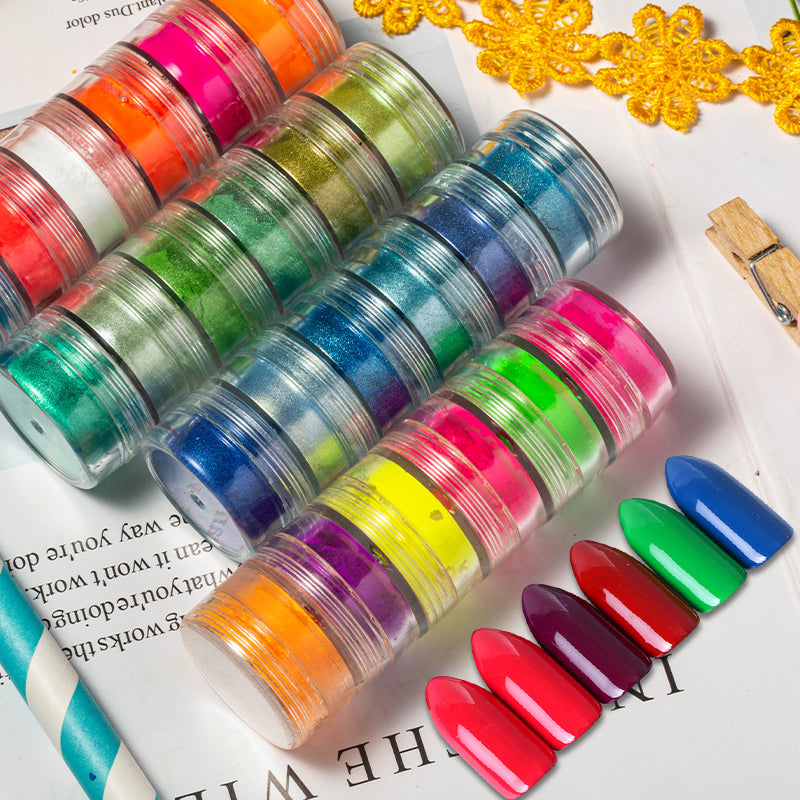 FNP076 Hot packaging 4 styles color fluorescent fireworks nail powder used for nail art decoration