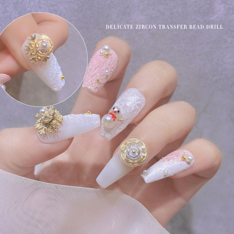 NZJ054 High-quality New Year Nail Art Transfer Beads Zircon Snow Pearl Rotatable Luxury Nail Rhinestone Accessories