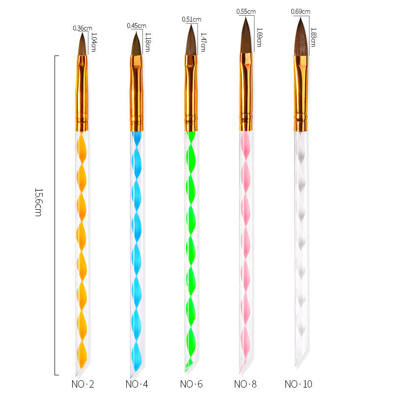 NBR030 Factory wholesale nail salon special spiral nail brushes 5 sets of acrylic brush mink hair crystal pen nail tools