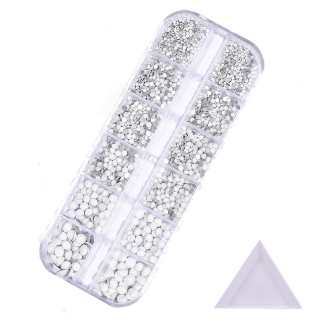 NRS016 ForLife Hot sale style glass flat bottom rhinestone 12 grid set nail art rhinestone shiny crystal nail art accessories