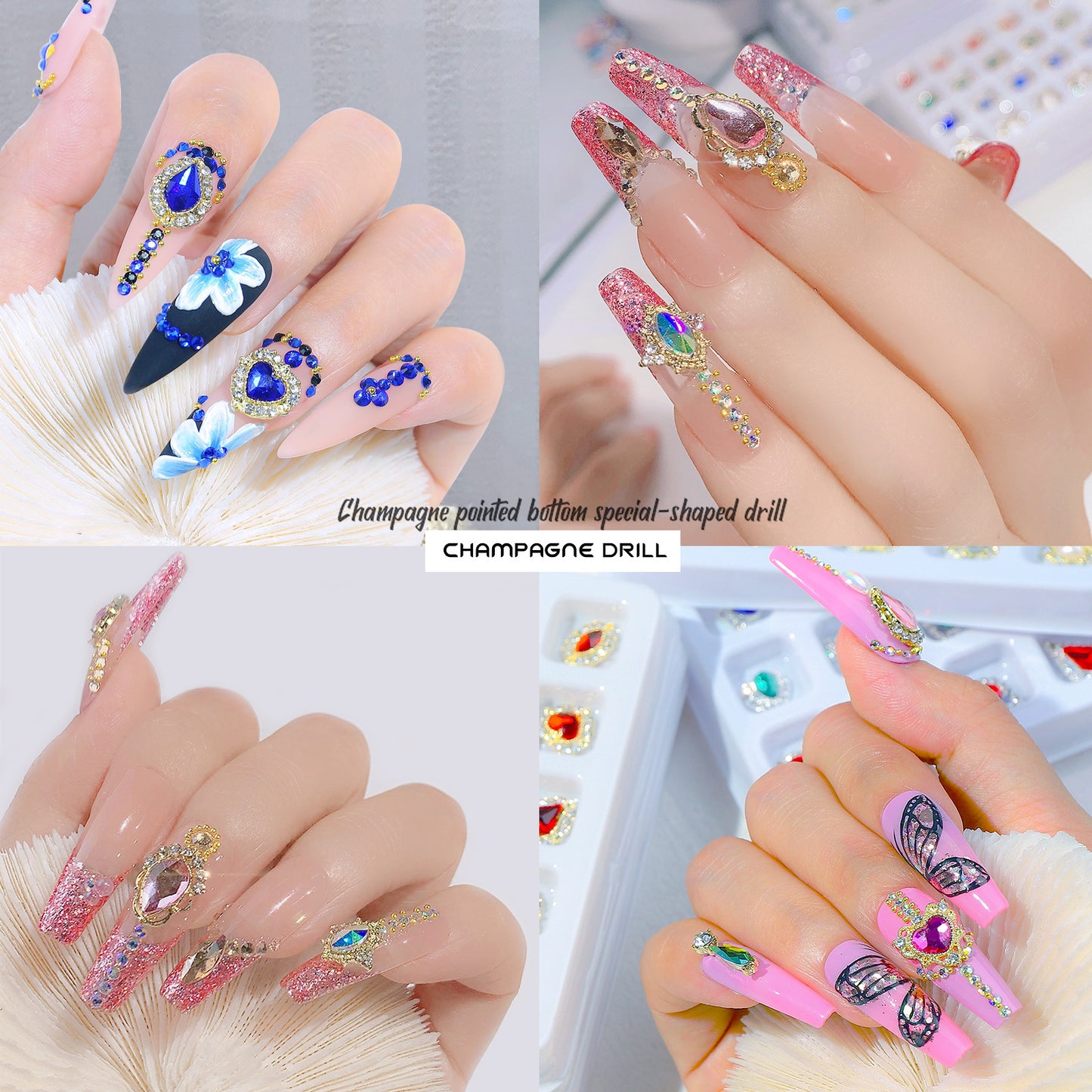 NZJ017 20pcs Blister Packaging Nail Art Rhinestone Alloy Inlaid Love Butterfly Nail Art Jewelry