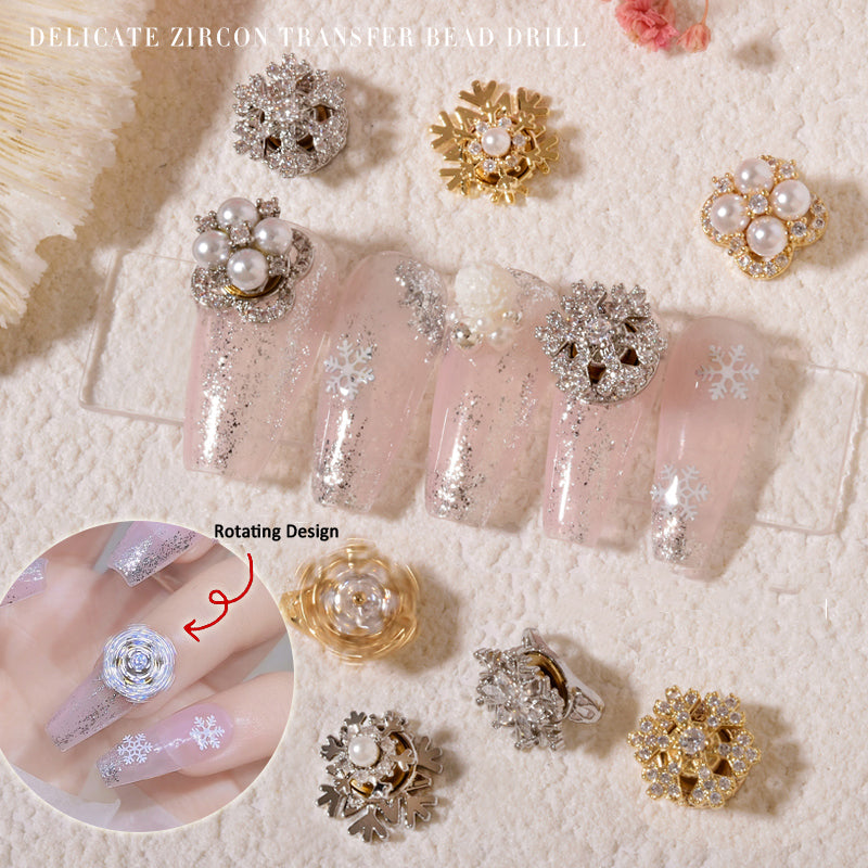 NZJ054 High-quality New Year Nail Art Transfer Beads Zircon Snow Pearl Rotatable Luxury Nail Rhinestone Accessories