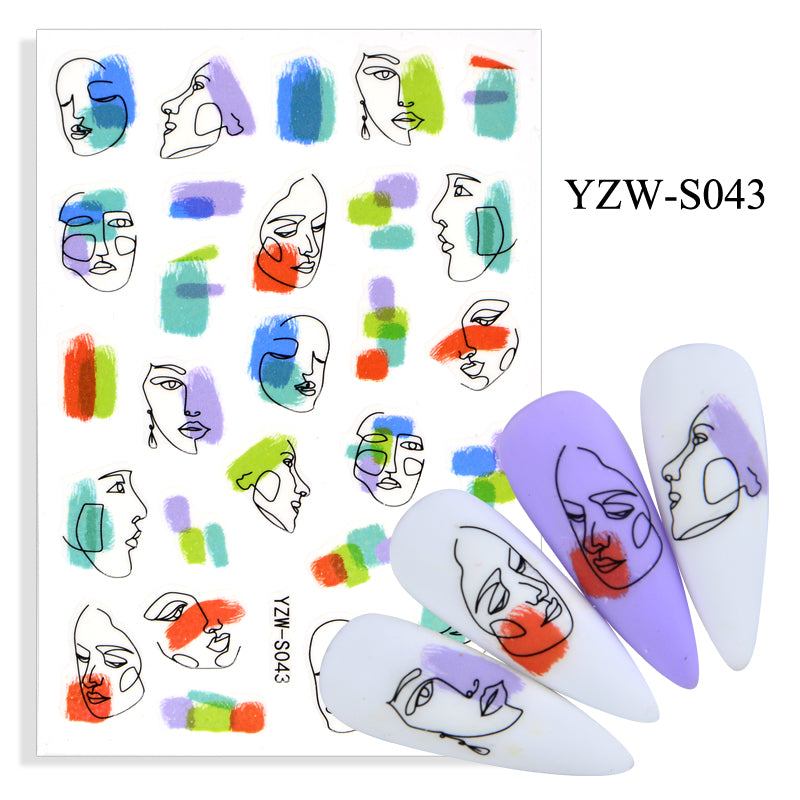 NS5D003 Hot Sale Simple Line Geometric Face Nail Sticker Avocado Fruit Nail Sticker 3d