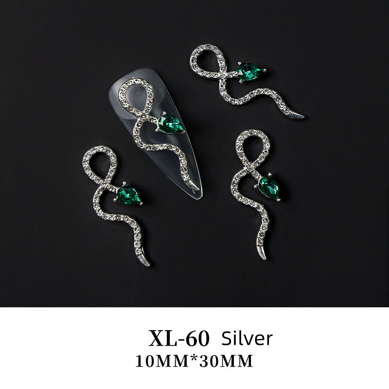 NZJ003 Trend Snake Nail Jewelry Shinny Diamond Crystal 3D Zircon Snake Nail Art Charms In Bulk For Nail Zircon Decoration