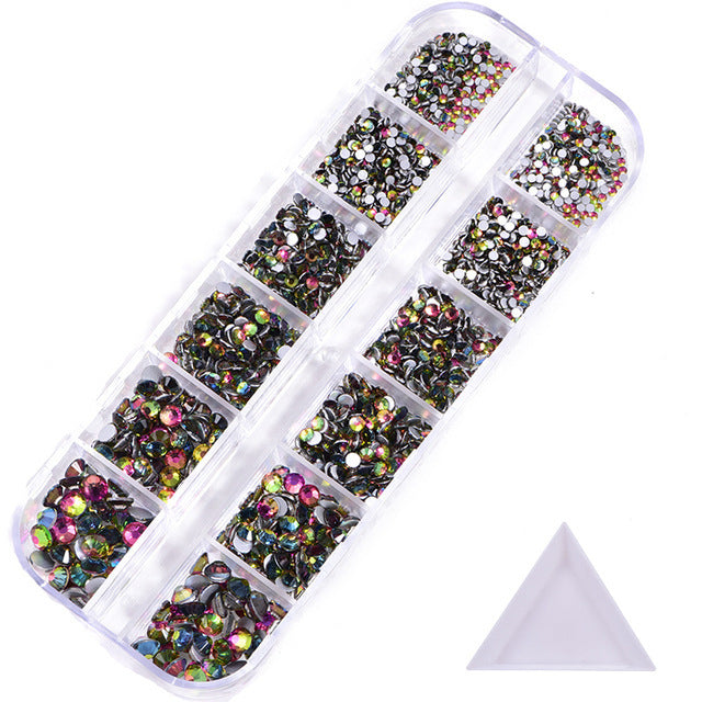 NRS016 ForLife Hot sale style glass flat bottom rhinestone 12 grid set nail art rhinestone shiny crystal nail art accessories