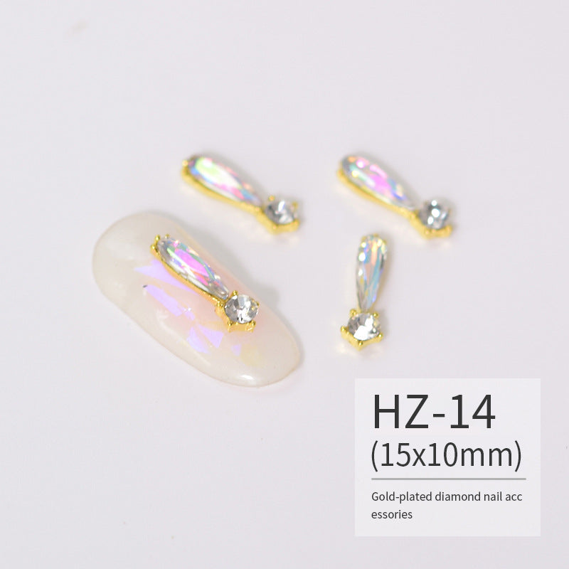 NZJ004 Luxury Metal Heart Alloy Nail Charms 3D Nail Art Rhinestone Crystal Zircon For Manicure Decoration Accessories