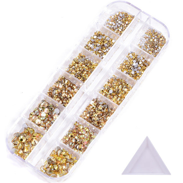 NRS016 ForLife Hot sale style glass flat bottom rhinestone 12 grid set nail art rhinestone shiny crystal nail art accessories