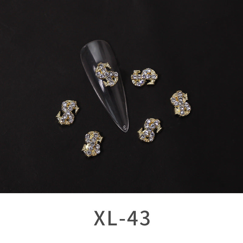 NZJ067 Nail Jewelry Gold Silver Dollar Coin Symbol Light Luxury Flash Diamond 3D Nail Jewelry