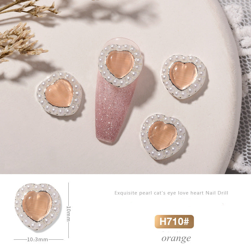 NZJ013 Nail Art Pearl Heart Jewelry Alloy Exquisite Inlaid Color Opal Nail Art Decoration