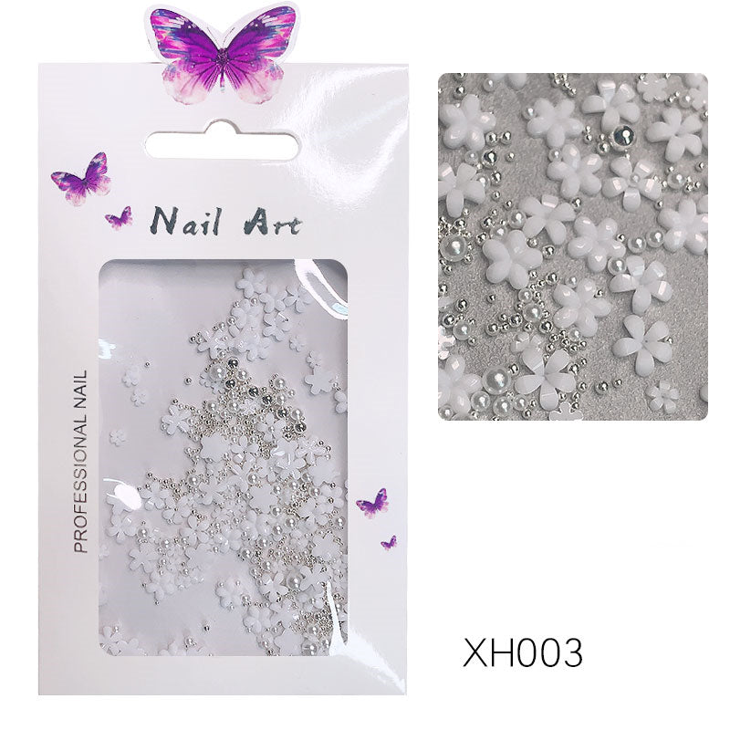 NDE056 ForLife New 100pcs Fashion Japanese style small white flower 3D mini resin white flower nail decoration