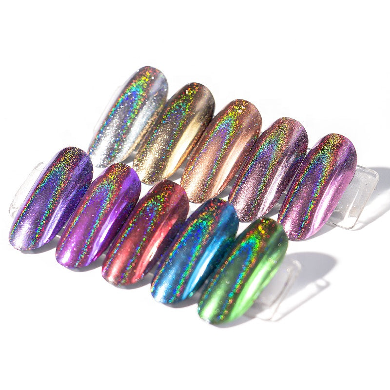 FNP111 12 Color Holographic Nail Glitter Powder Set Shining Pigment Laser Paillettes Mermaid Flakes Nail Art Decoration