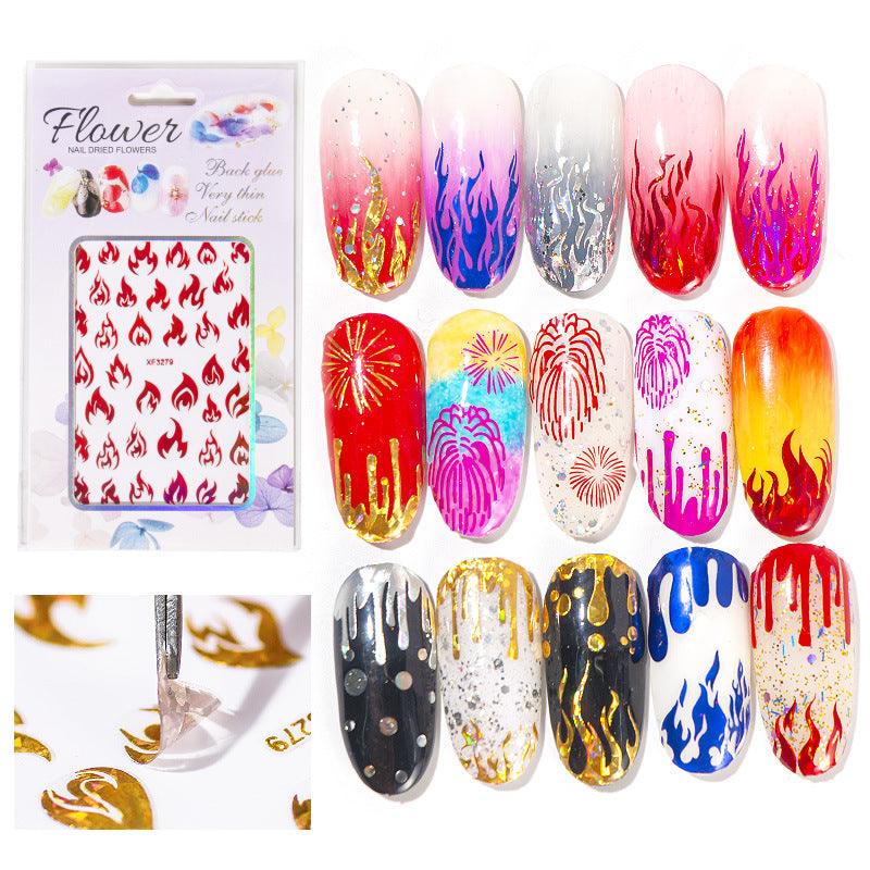 NS5D022  ForLife 3D Manicure Flame Nail Sticker Holographic fireworks decals Reflections Self-Adhesive Foils DIY Nail Art Decoration