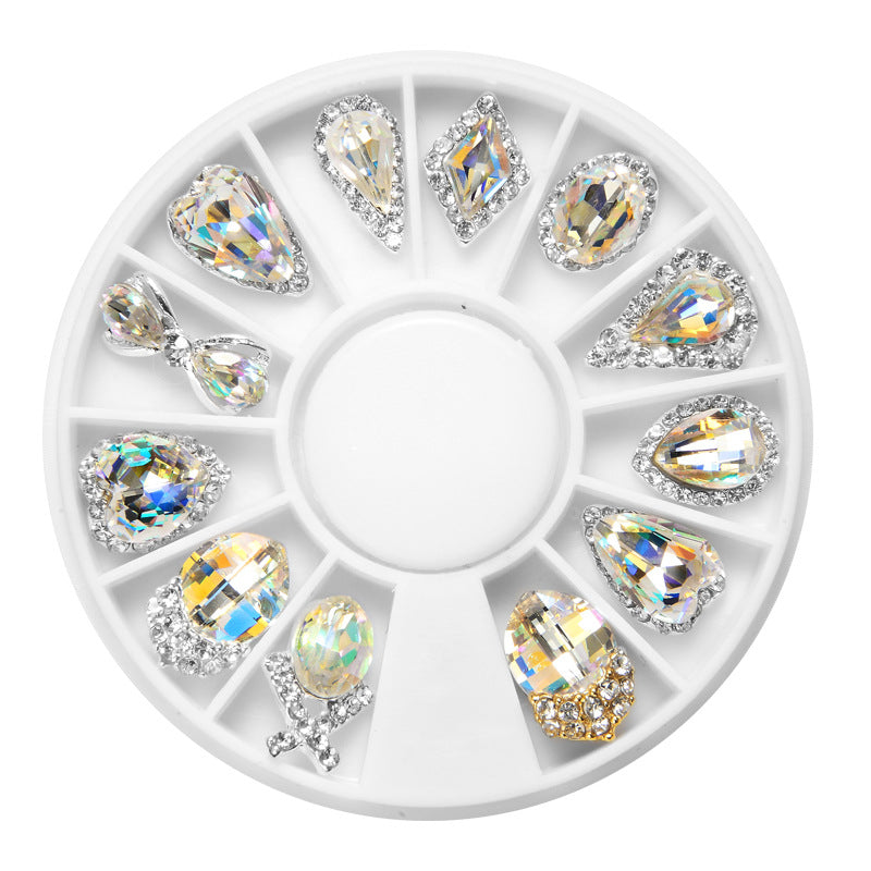 NAW017 Alloy Crystal AB Glitter Nail Art Wheel Rhinestones Diamond Decoration Jewelry 3D Nail Supplies