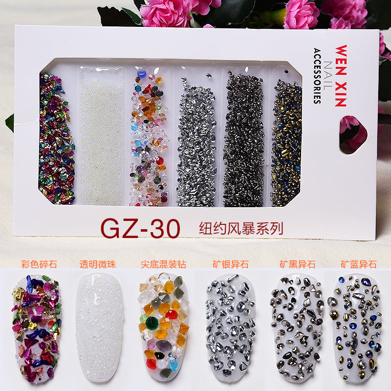 NDE012 ForLife 6 Grid Pack Flatback Nail Art Crystal Rhinestones Decorations Mixed Steel Ball Micro- Beads Nail Accessories