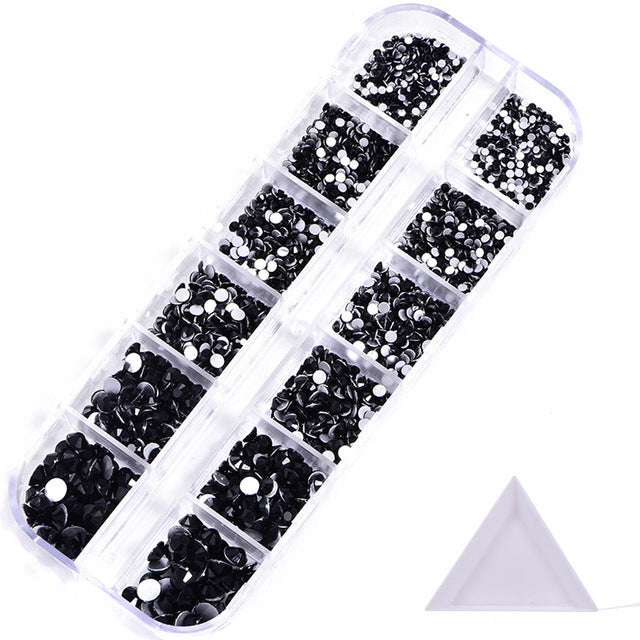 NRS016 ForLife Hot sale style glass flat bottom rhinestone 12 grid set nail art rhinestone shiny crystal nail art accessories