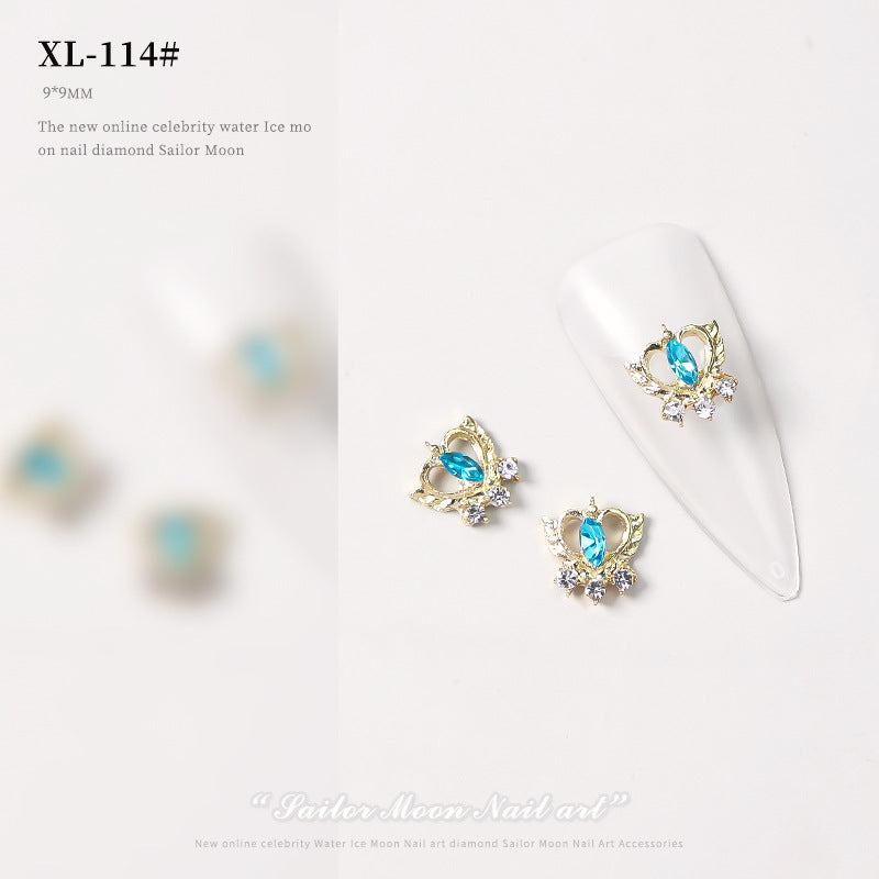 NZJ068 Loving Heart Nail Decorations Valentine's Day Luxury Diamond Gilding Charms Glitter Hearts Shape Rhinestones Nail Supplies