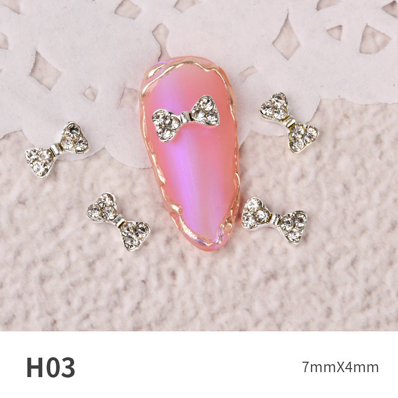 NZJ060 new Bowknot Nail Jewelry Shiny Japanese Alloy Rhinestone Nail Jewelry Pearl Diamond Jewelry