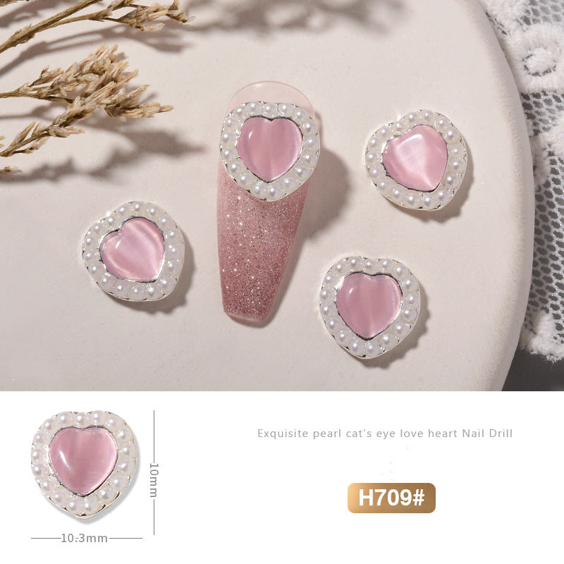 NZJ013 Nail Art Pearl Heart Jewelry Alloy Exquisite Inlaid Color Opal Nail Art Decoration