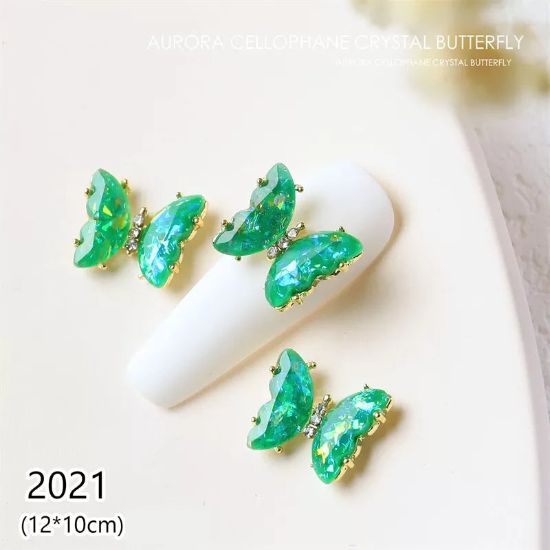 NZJ030 3D Crystal Butterfly Nail Art Charms Aurora Clear Glass Rhinestone AB Color Shiny Alloy