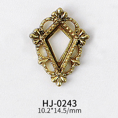 NZJ044 Gold Heart Rectangle Waterdrop Metal Frame with Rainbow Shell Nail Alloy Art Charms Deco Nail Stickers Decals Tools