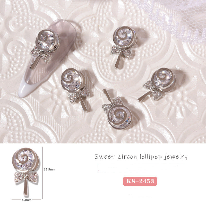 NZJ055 New nail art lollipop zircon jewelry metal gold and silver jewelry luxury nail diamond accessories