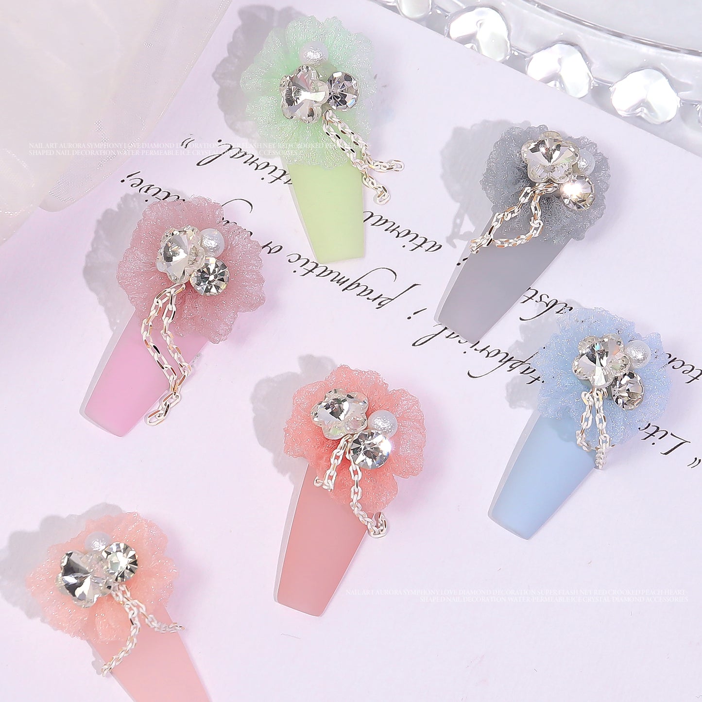 NZJ023 New gauze inlaid diamond pearl nail jewelry shaped diamond belt pendant chain nail accessories wholesale