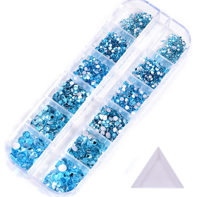 NRS016 ForLife Hot sale style glass flat bottom rhinestone 12 grid set nail art rhinestone shiny crystal nail art accessories