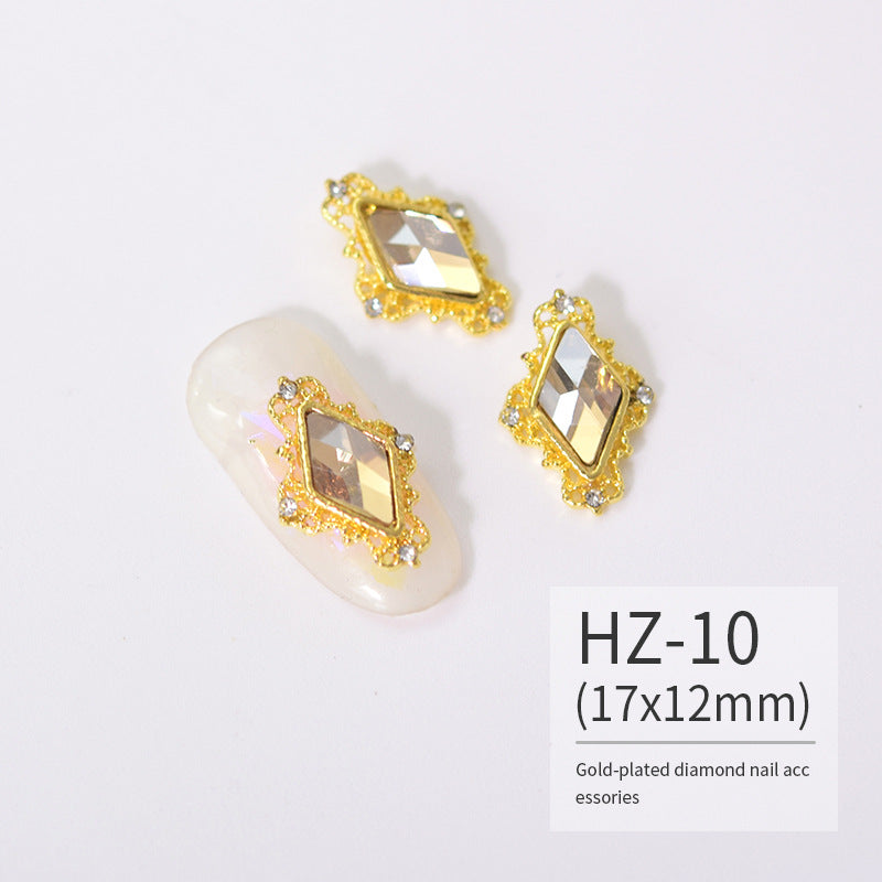 NZJ004 Luxury Metal Heart Alloy Nail Charms 3D Nail Art Rhinestone Crystal Zircon For Manicure Decoration Accessories