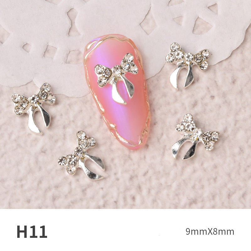 NZJ060 new Bowknot Nail Jewelry Shiny Japanese Alloy Rhinestone Nail Jewelry Pearl Diamond Jewelry