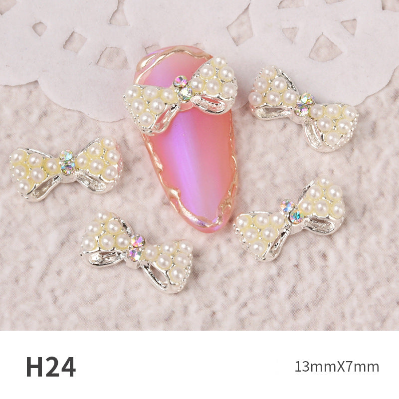 NZJ060 new Bowknot Nail Jewelry Shiny Japanese Alloy Rhinestone Nail Jewelry Pearl Diamond Jewelry