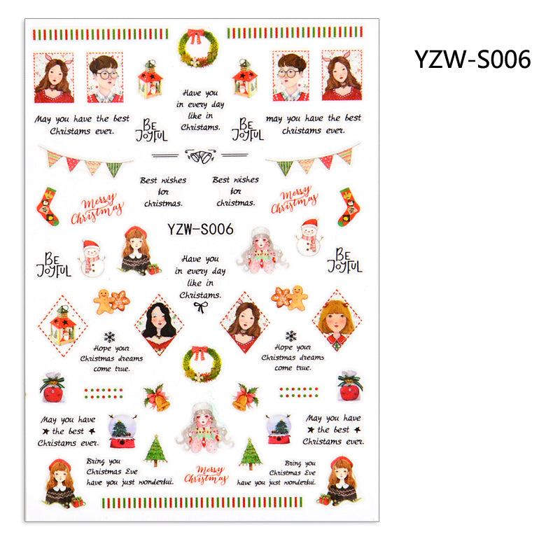 NS5D007  1pcs Christmas Winter Nail Sticker Robin Snow Flower New Year Halloween 3D Decals Nail Art Design Decor Accessories