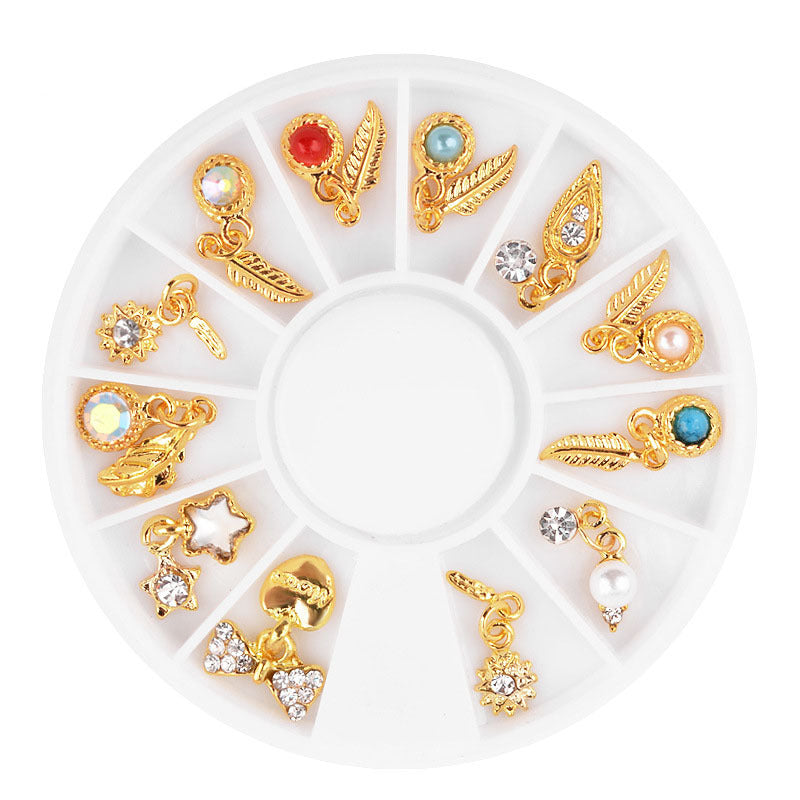 NAW007 Hollow Gold Metal 3d Nail Art Decorations Wheel Star rhinestones Design DIY Sharp Tips Nail Decoration tools