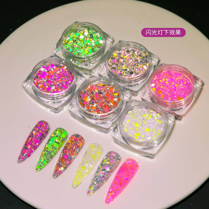 FNP004 Cross-border Hot Sale 6color/bag Super Flash High Gloss Nail Enhancement Jewelry Reflective Color Diamond Powder