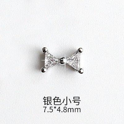 NZJ045 Luxury Rhinestones Gems Butterfly Bow Tie Silver Zircon Metal Alloy 3D Nail Charms